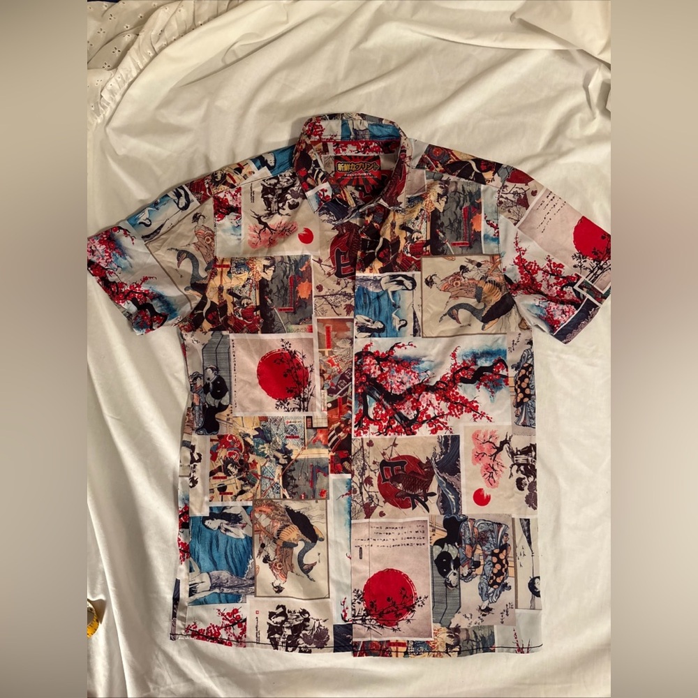 Unisex Anime Koi Samurai Multi-panel Traditional Manga Graphic Print Shirt Sz.S